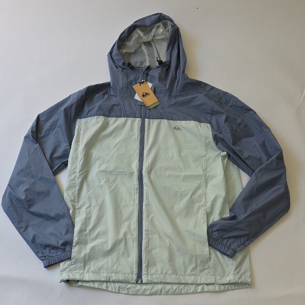 NWT Men's Quicksilver Large Overcast Windbreaker. Blu/Grn